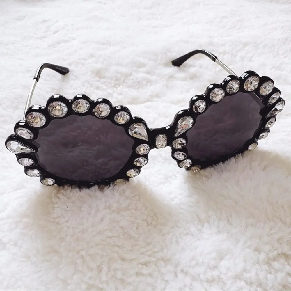 Diana Black & White Round Crystal Embellished Sunglasses - Picture 5 of 9